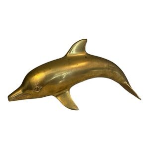 Vintage Brass Dolphin 8.5” Animal Figurine Sculpture Mid Century MCM Decor